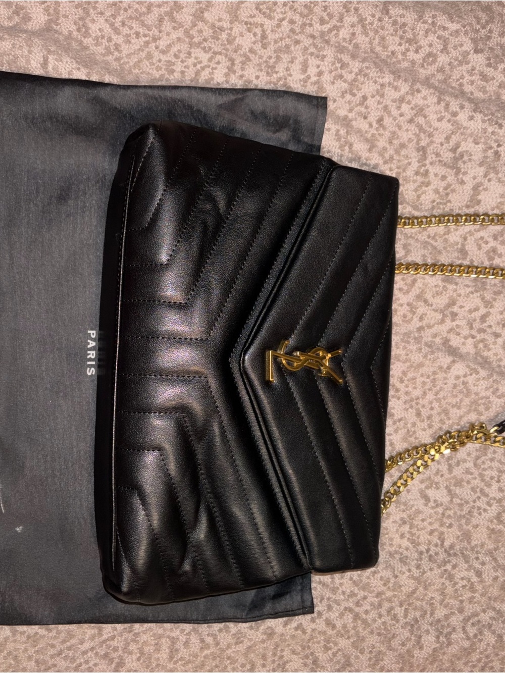 Black Quilted Leather Chain Shoulder Bag with gold hardware
